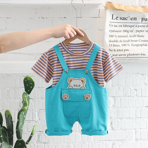 Striped short sleeve suit baby summer casual suspender pants
